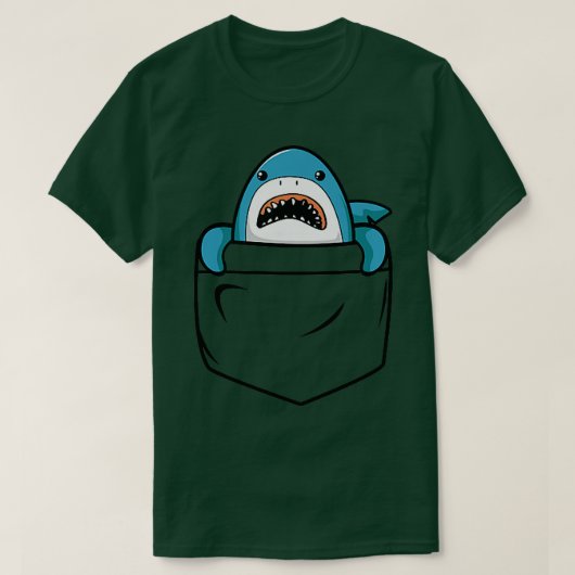 Hai im Pocket Funny Pocket Shark Cartoon des T-Shirt (Design vorne)