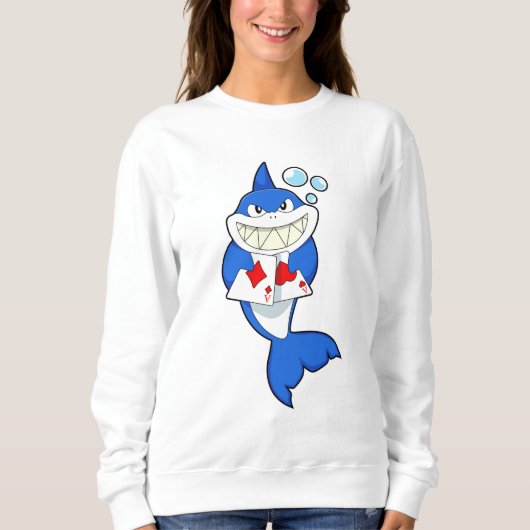Hai im Poker mit Poker-Karten Sweatshirt (Vorderseite)