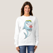 Hai im Poker mit Poker-Karten Sweatshirt (Vorne ganz)