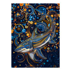 Hai im Stil der Aborigine Dot Art Poster