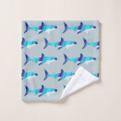 Hai in Blautönen Badhandtuch Set (Waschlappen)