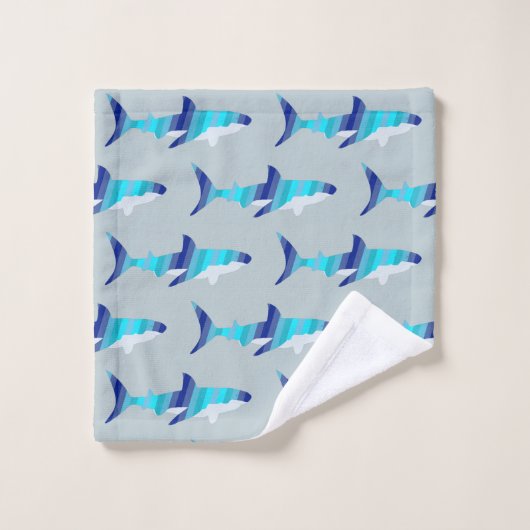 Hai in Blautönen Badhandtuch Set (Waschlappen)