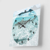 Hai in den Gewässern Quadratische Wanduhr (Winkel)