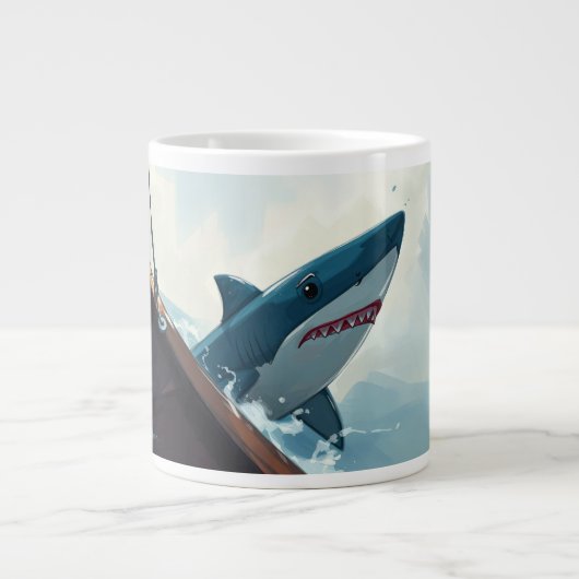 Hai in der Nähe des Bootes Jumbo-Tasse (Vorderseite)