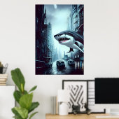 Hai in der Stadt | AI Art Poster (Heimbüro)