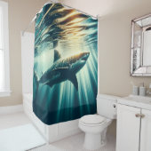 Hai in der Tiefsee und Sonnenlicht Duschvorhang (Beispiel)