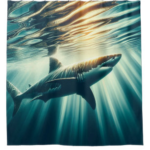 Hai in der Tiefsee und Sonnenlicht Duschvorhang