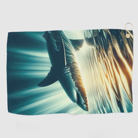 Hai in der Tiefsee und Sonnenlicht Golfhandtuch (Horizontal)