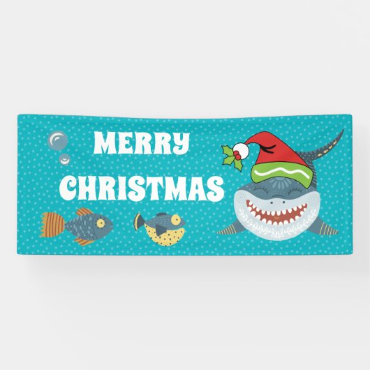 Hai lächeln in einem Elf hat Weihnachtsaquarium Banner (Horizontal)