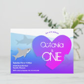 Hai Lila Pink Erster Geburtstag Einladung (Stehend Vorderseite)