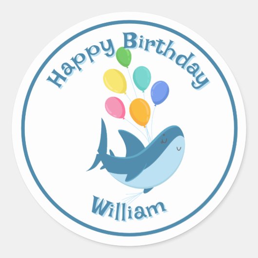Hai mit Ballons Klassischer Rundaufkleber Runder Aufkleber (Vorderseite)
