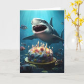 Hai mit einem Geburtstagskuchen Karte (Gelbe Blume)