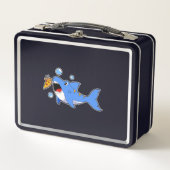 Hai mit Pizza als Köder Metall Brotdose (Vorderseite)