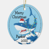 Hai mit Weihnachtsmannmütze nach Maß Keramik Ornament (Links)