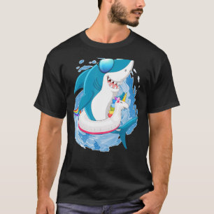 Hai Monster Fische mit Einhorn Float Sommer VI T-Shirt