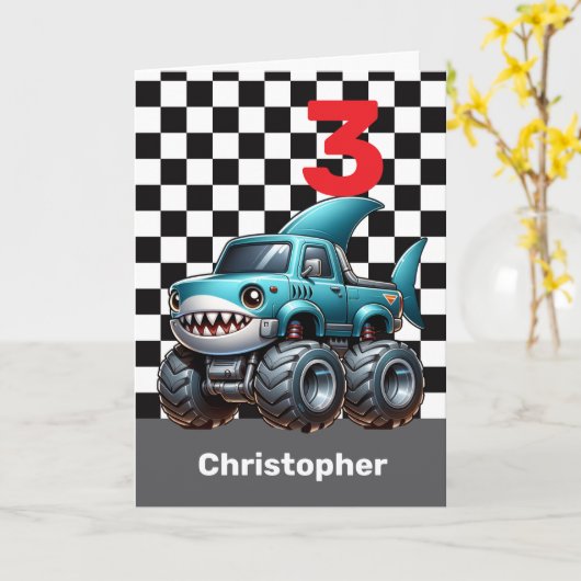 Hai Monster Truck 3. Geburtstag Karte (Gelbe Blume)