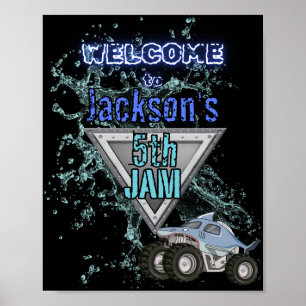 Hai-Monster Truck Geburtstag Begrüßungszeichen Poster