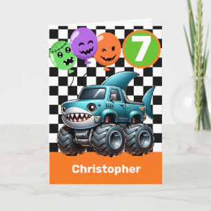 Hai Monster Truck Halloween 7. Geburtstag Karte