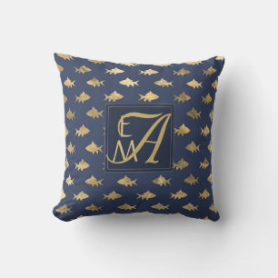 Hai Navy Blau Gold Monogramm Heimdekoration Frisch Kissen