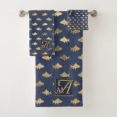 Hai Navy Blue Gold Monogram Wohngestaltung Newlywe Badhandtuch Set (Insitu)