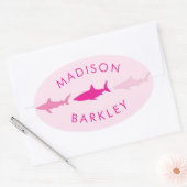 Hai Niedlich Kids Ovaler Aufkleber (Umschlag)