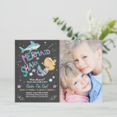 Hai oder Meerjungfrau Geburtstagsausschreibung Einladung (Stehend Vorderseite)