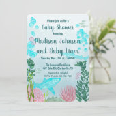 Hai, Ozean, Sea Life Baby Dusche Einladung (Stehend Vorderseite)