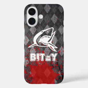 Hai-Piktogramm auf grungenhafter schwarzer Raute iPhone 16 Hülle