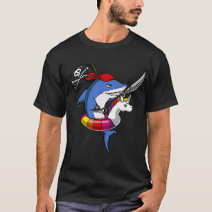 Hai-Pirat-Reitender-Einhorn-Schwimmkörper T-Shirt