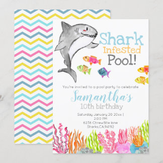 Hai-Pool-Party Geburtstags-Einladung Einladung