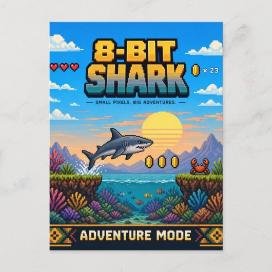 Hai, Retro-8-Bit-Pixel-Art Postkarte (Vorderseite)