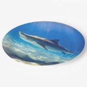 Hai schwimmen Blaues Meer Pappteller (Schrägansicht)