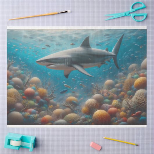 Hai schwimmen über einem Korallenriff Seidenpapier (Basteln)