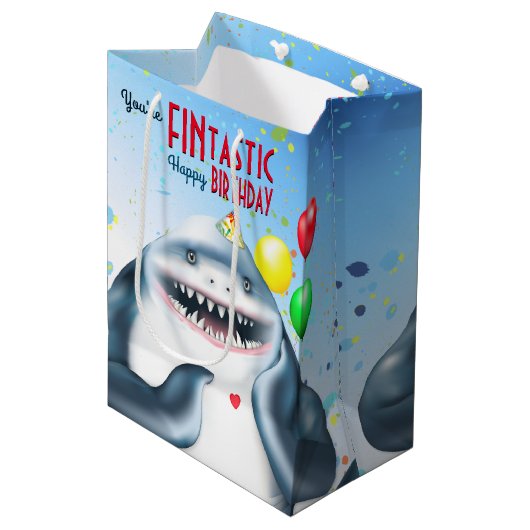 Hai Thema Fintastic Kindergeburtstag Mittlere Geschenktüte (Vorderseite Schrägansicht)