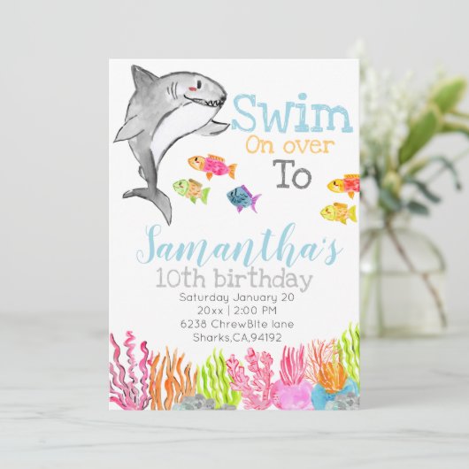 Hai-Thema Geburtstagseinladung Einladung (Stehend Vorderseite)