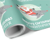 Hai und Weihnachtsmann mit Namensschild Geschenkpapier (Rolleneckpunkt)