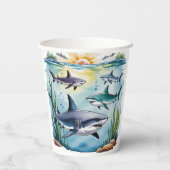 Hai unter dem Meer Junge Geburtstag Pappbecher (Rückseite)