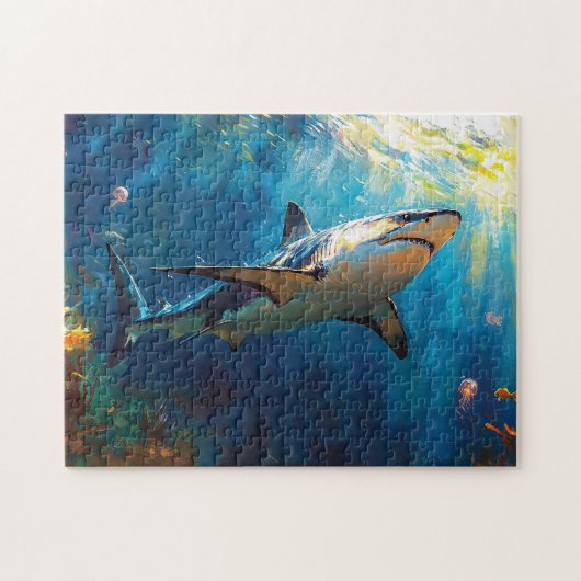 Hai unter Wasser mit Quallen Puzzle (Horizontal)