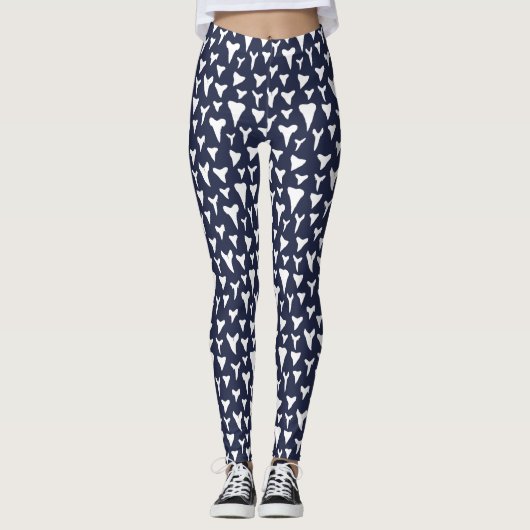 Hai-Zahn Blau und Weiße Surfer-Girl Leggings (Vorderseite)
