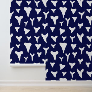 Hai Zähne Gemustert Navy Blau und Weiß Tapete