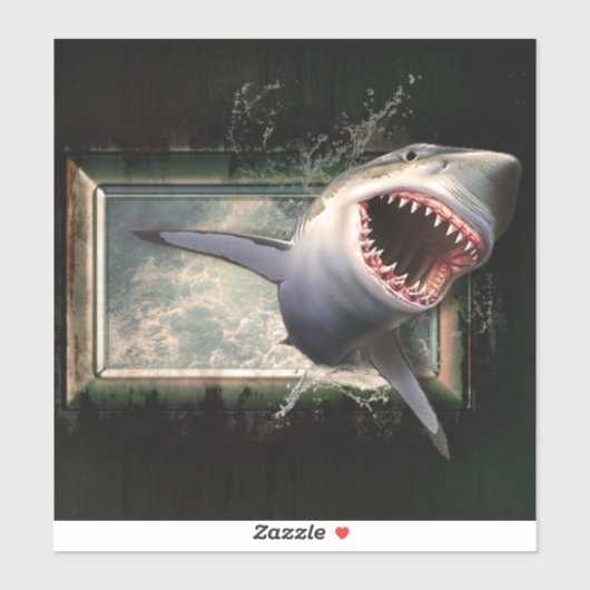 Haiangriff, die im 3D-Stil aus dem Wasser springen Aufkleber (Blatt)