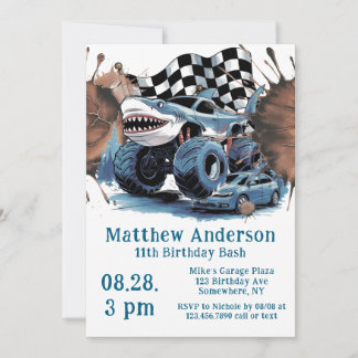 Haiangriff Monster Truck Birthday Bash Einladung