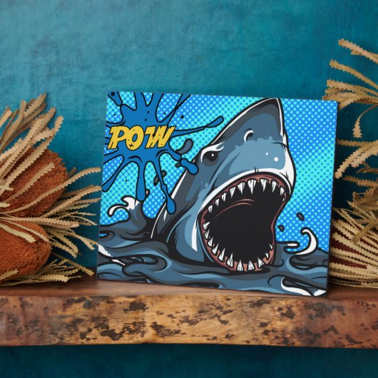 Haiangriff POW Superhero Comic Wasser Platsch Fotoplatte (Seite)