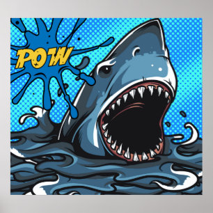 Haiangriff POW Superhero Comic Wasser Platsch Poster