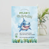 Haiangriffe Ozean Einladung Boys Geburtstag (Stehend Vorderseite)