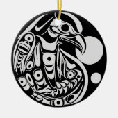 Haida Eagle Schwarz-weiß Northwest Columbia Native Keramik Ornament (Vorne)