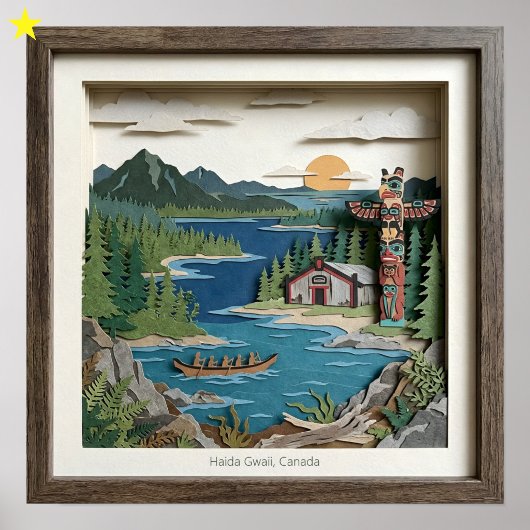 Haida Gwaii B.C. Canada Paper Collage Diorama Poster