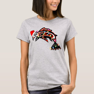 Haida Lachs Geist Tier mit Weihnachtsbeleuchtung T-Shirt