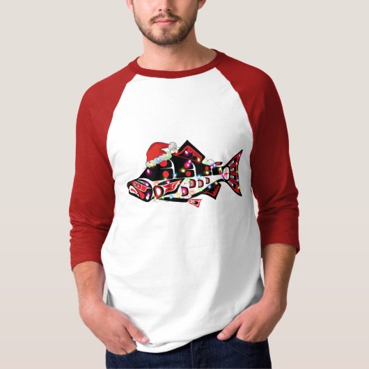 Haida Lachs Geist Tier mit Weihnachtsbeleuchtung T-Shirt (Vorderseite)