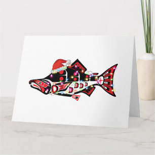 Haida-Lachs-Spirit-Tier Mit Weihnachtsbeleuchtung Karte